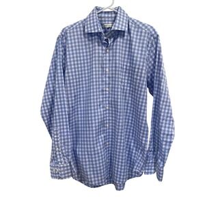 Peter‎ Millar Mens Blue Gingham Checkered Long Sleeve Button Down Shirt
